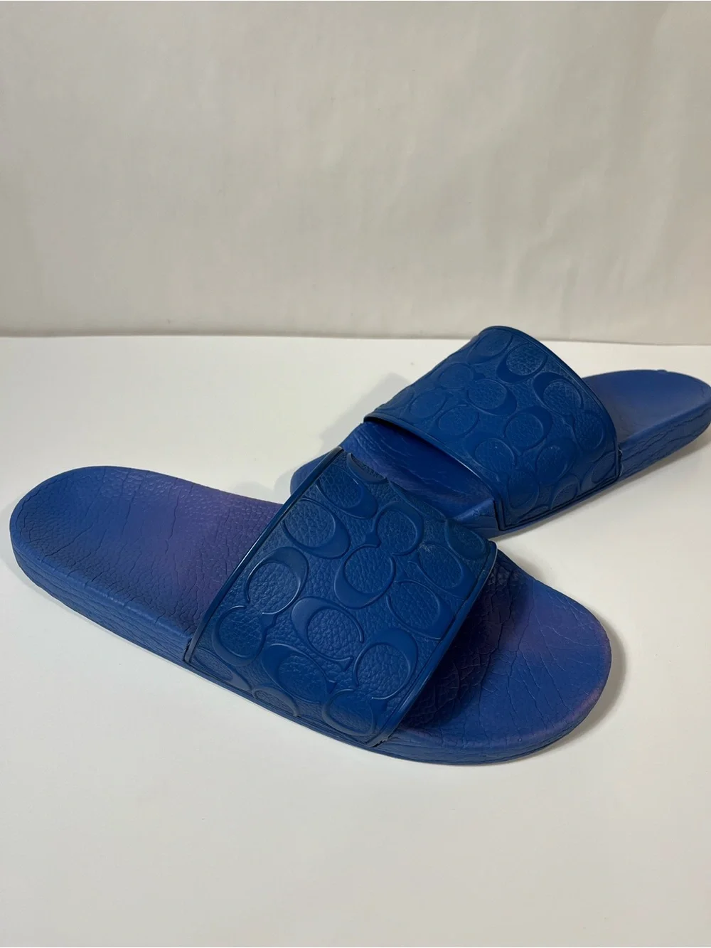Coach Blue Signature Pool Slides C7092 Monogram Rubber Strap Men’s 12D